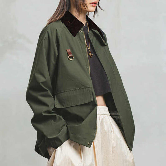 Corduroy Collar Oversized Flap Pocket Jacket 