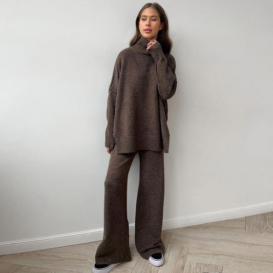 Two-Piece Chunky Knit Oversized Wool Sweater Suit Set 