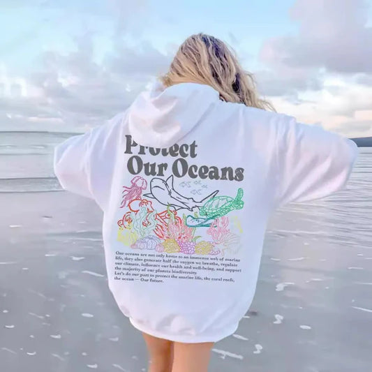 Cotton Blend Oversized Graphic Hooded Sweatshirt 