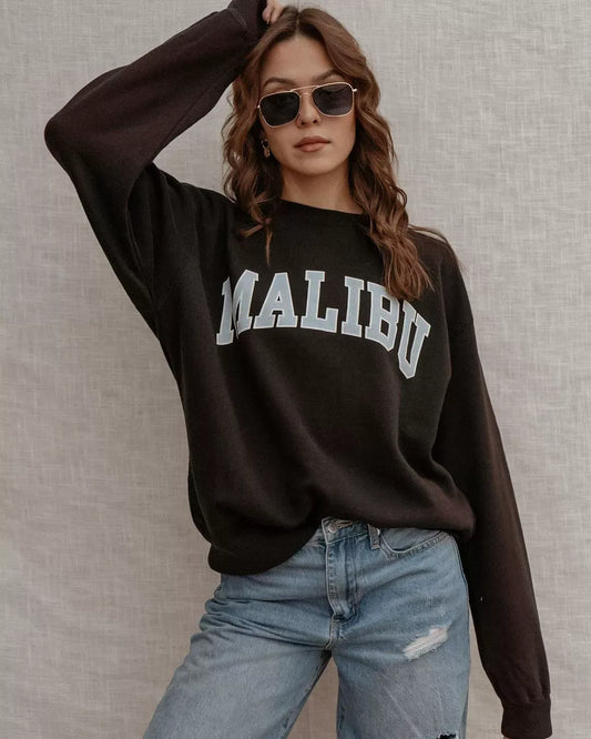 Oversized Graphic Pullover Sweatshirt With Ribbing 