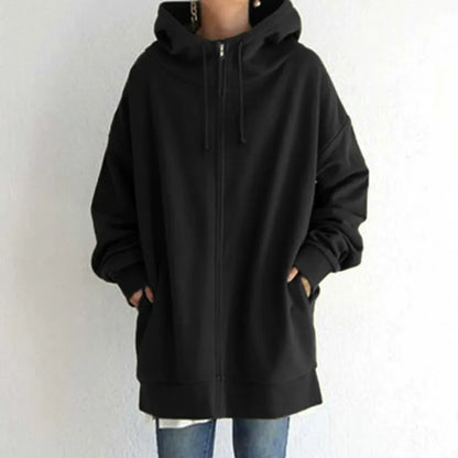 Women’s Hooded Sweatshirt – Oversized Fit – Fleece Lined – Zip Front – Drop Shoulder