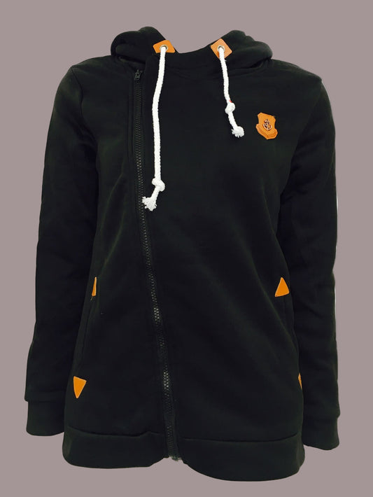 Relaxed Cotton Knit Asymmetrical Hoodie Jacket 