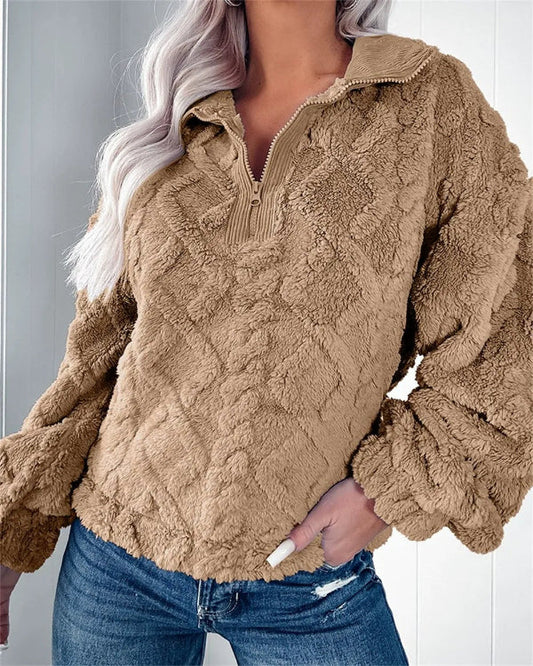 Quilted Oversized Fleece Half-Zip Sweatshirt 