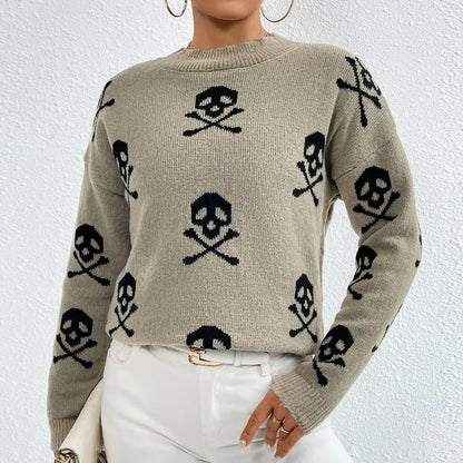 Women’s Pullover Sweatshirt – Relaxed Fit – Jacquard Knit – Round Neck – Long Sleeve