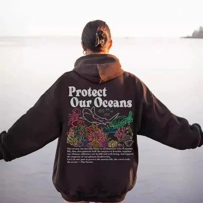 Women’s Hooded Sweatshirt – Oversized Fit – Cotton Blend – Graphic Back Print – Long Sleeve Casual Wear