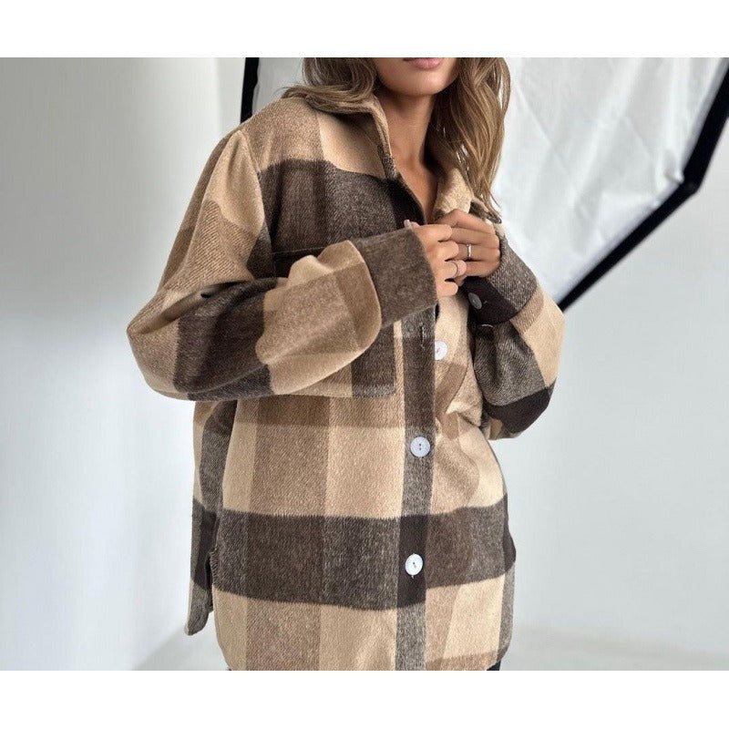 Plaid Oversized Button-Up Woven Jacket 