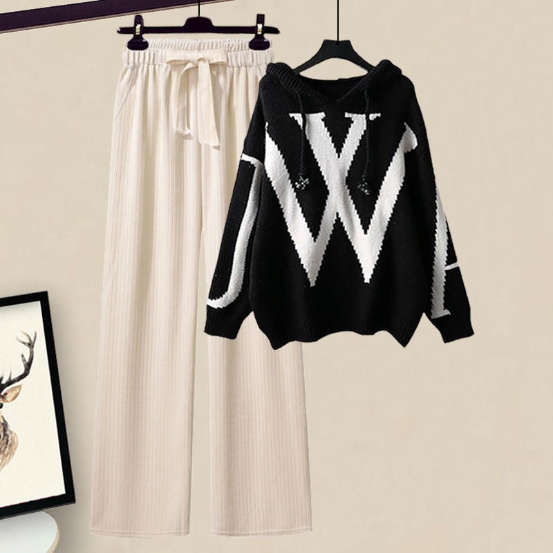 Knit Geometric Hooded Two-Piece Set