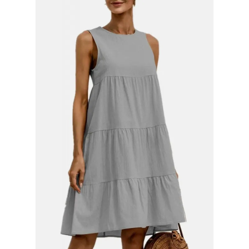Linen Blend Loose Fit Midi Dress 