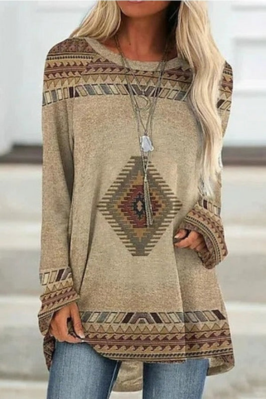 Geometric Print Relaxed Cotton Blend Sweatshirt 