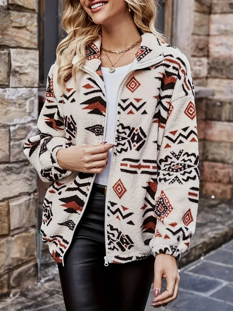 Women’s Jacket - Fleece - Relaxed Fit - Hip Length - Stand Collar - Full Zip