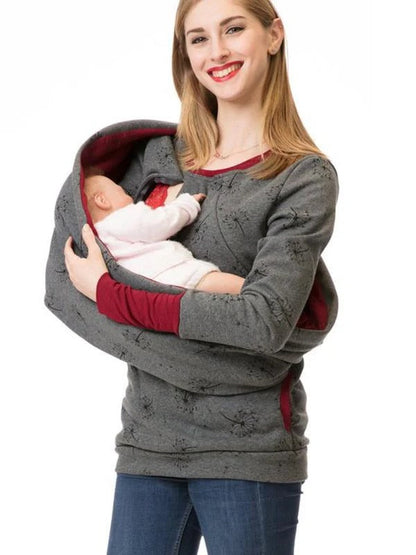 Women’s Nursing Sweatshirt – Relaxed Fit – Cotton Blend – Floral Print – Breastfeeding Access