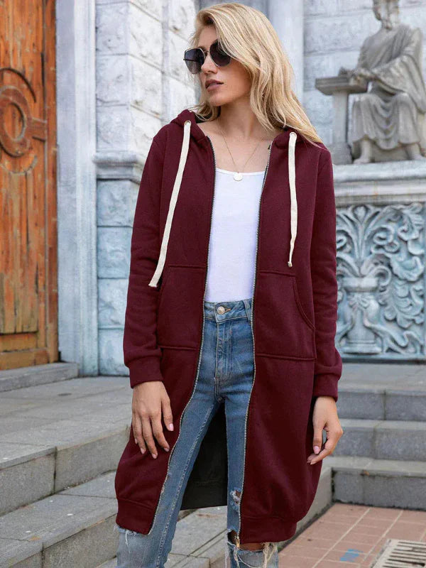 Women’s Oversized Sweatshirt – Zip Front – Hooded – Cotton – Long Length – Casual Fit