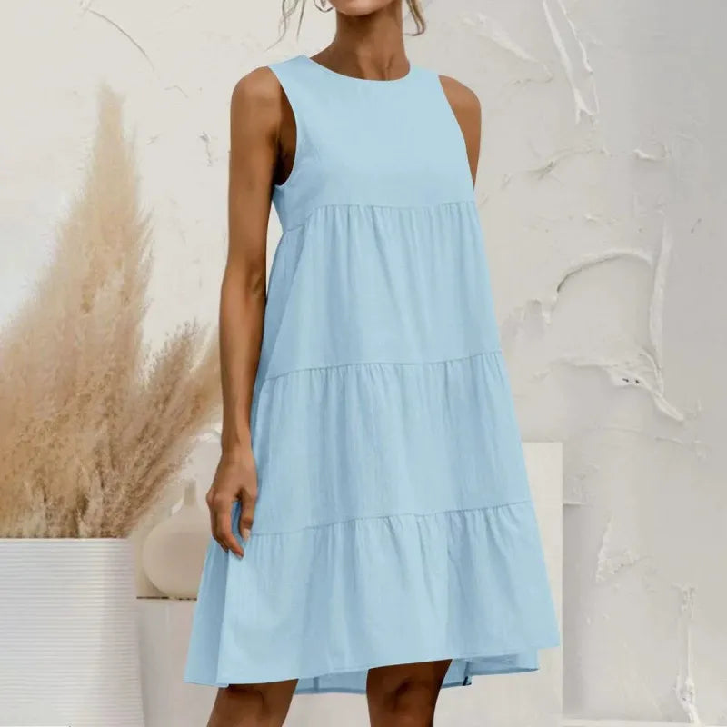 Linen Blend Loose Fit Midi Dress 