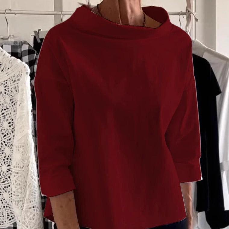 Women's solid color long sleeve high neck top