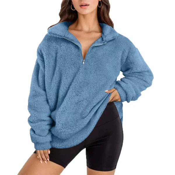 Women’s Fleece Pullover – Oversized Fit – Half Zip – Long Sleeve – Stand Collar