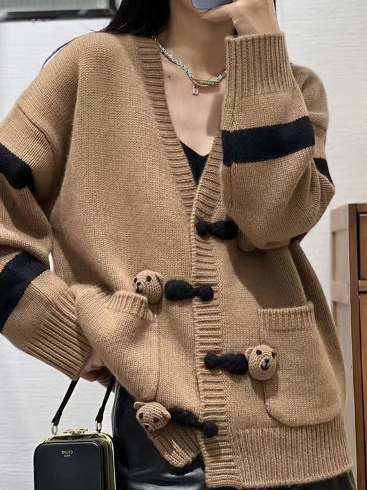 Oversized Wool Knit V-Neck Cardigan 