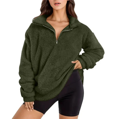 Women’s Fleece Pullover – Oversized Fit – Half Zip – Long Sleeve – Stand Collar