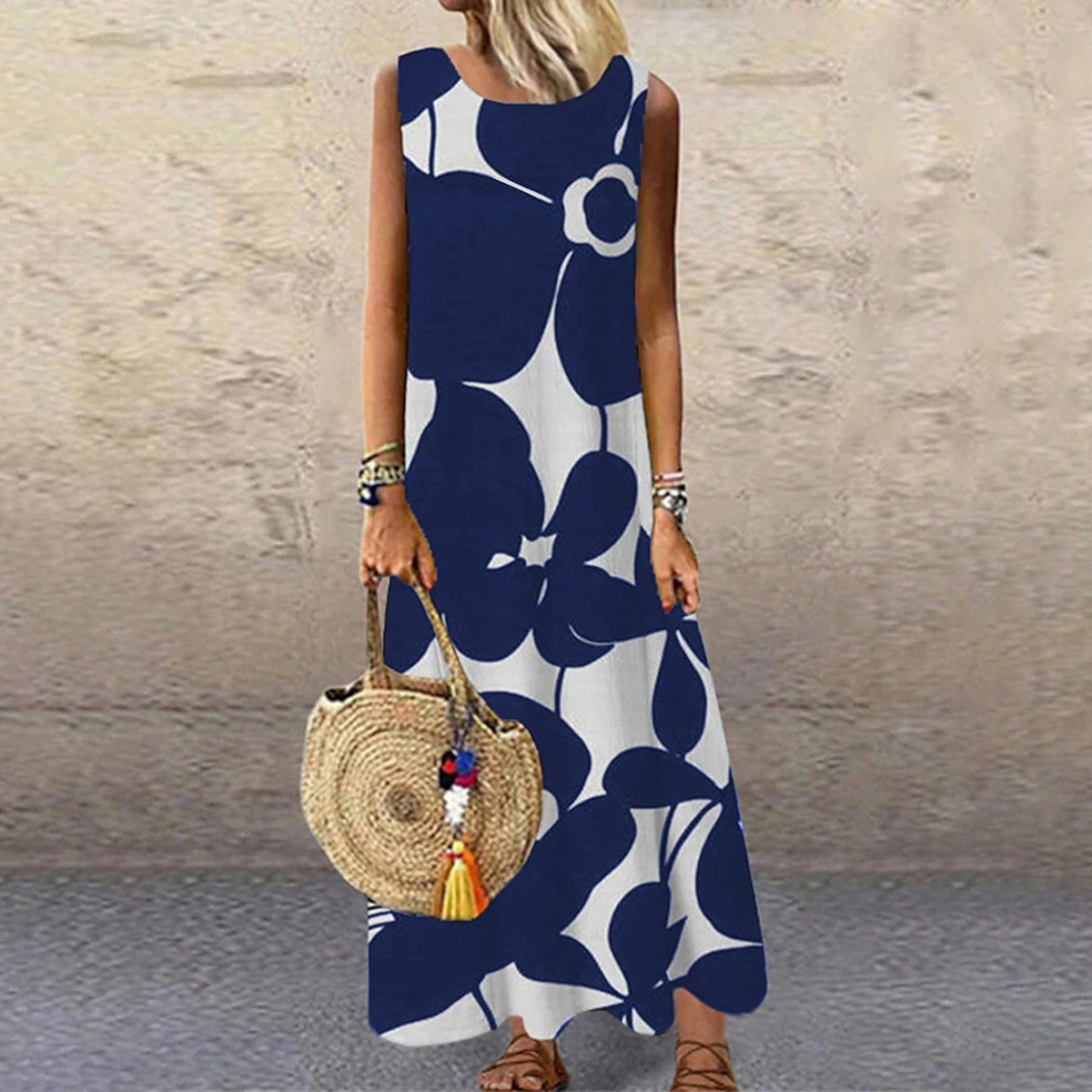 Floral Print Relaxed Fit Sleeveless Dress 