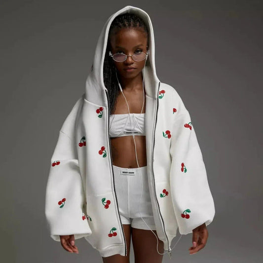 Fruit Print Oversized Fit Hooded Jacket 