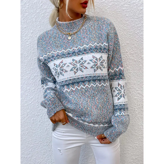 Wool Blend Patterned Relaxed Fit Pullover Sweater 