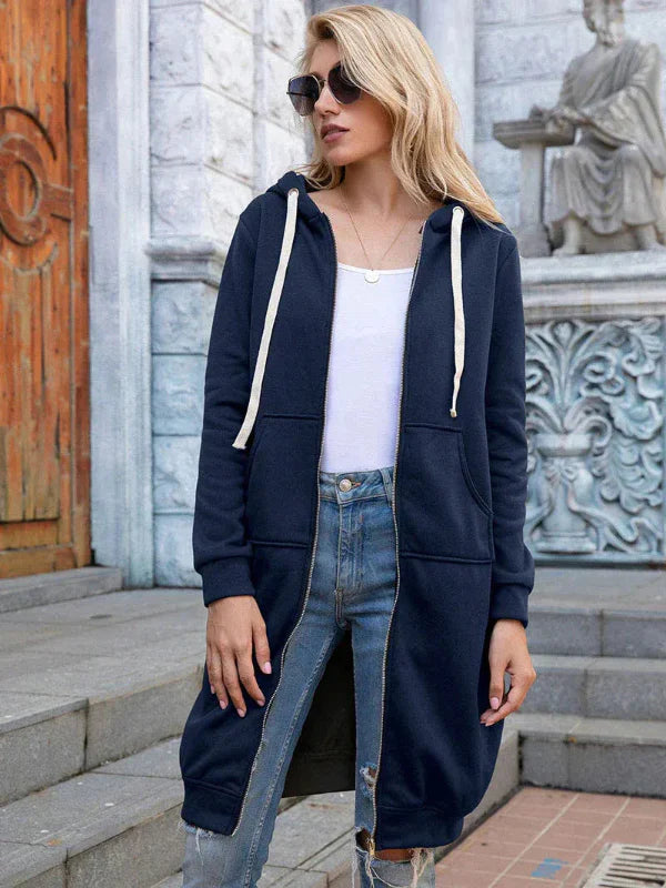 Cotton Zip Front Hooded Oversized Sweatshirt 