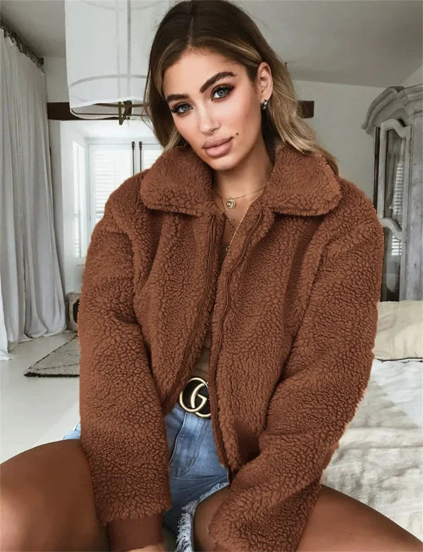 Fleece Relaxed Fit Zip Front Cropped Jacket 