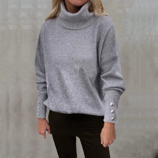 Ribbed Knit Oversized Fit Turtleneck Sweater 