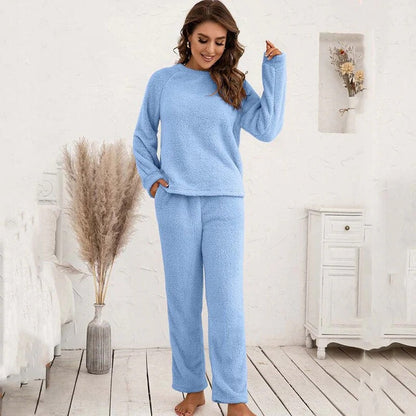 Women’s Two-Piece Loungewear Set – Fleece Texture – Relaxed Fit – Long Sleeve Top and Pants