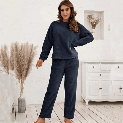 Women’s Two-Piece Loungewear Set – Fleece Texture – Relaxed Fit – Long Sleeve Top and Pants