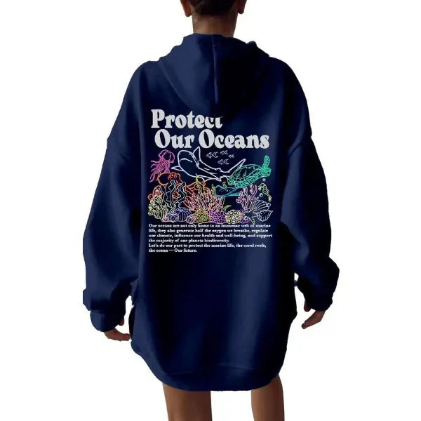 Women’s Hooded Sweatshirt – Oversized Fit – Cotton Blend – Graphic Back Print – Long Sleeve Casual Wear