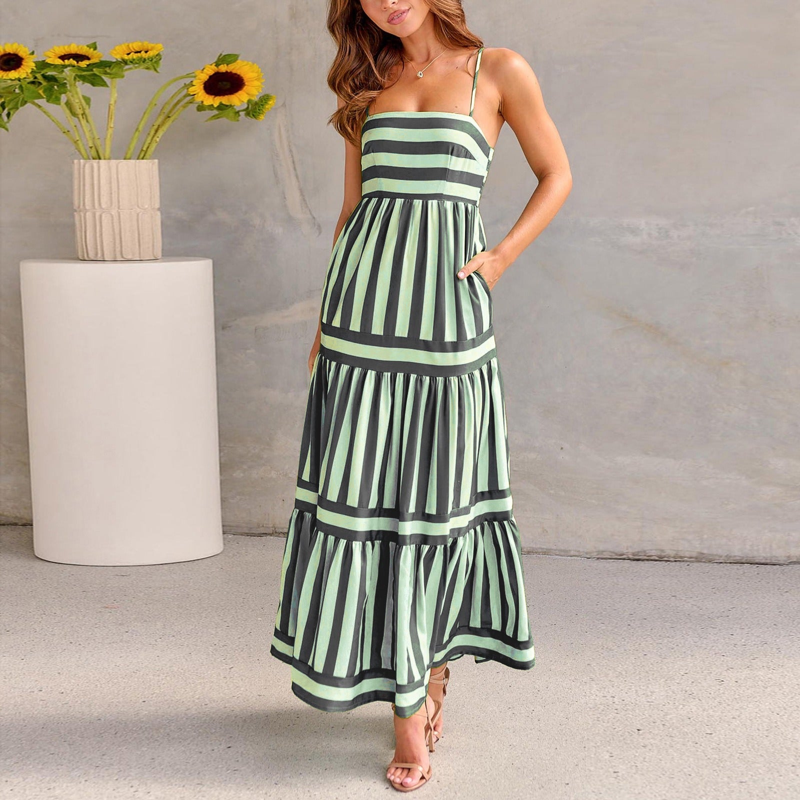 Lightweight Cotton A-Line Striped Sundress