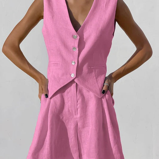 Linen Relaxed Fit Sleeveless Blazer 