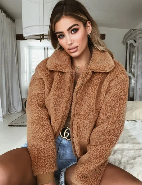 Fleece Relaxed Fit Zip Front Cropped Jacket 