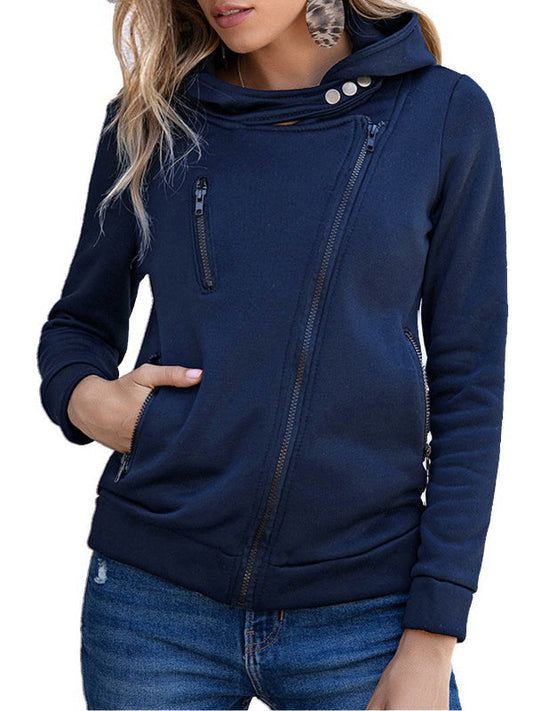 Fitted Cotton Blend Asymmetrical Zip Hoodie 