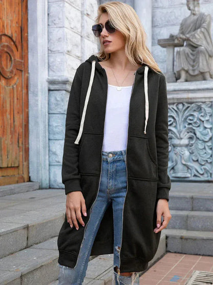 Women’s Oversized Sweatshirt – Zip Front – Hooded – Cotton – Long Length – Casual Fit