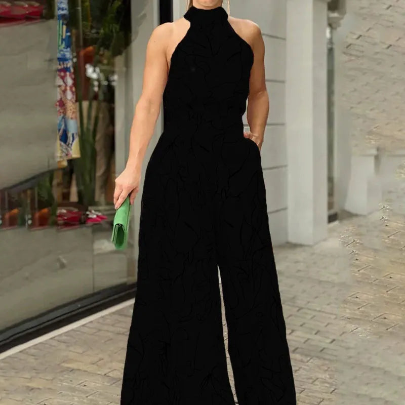 Breathable Abstract Print Halter Neck Jumpsuit 