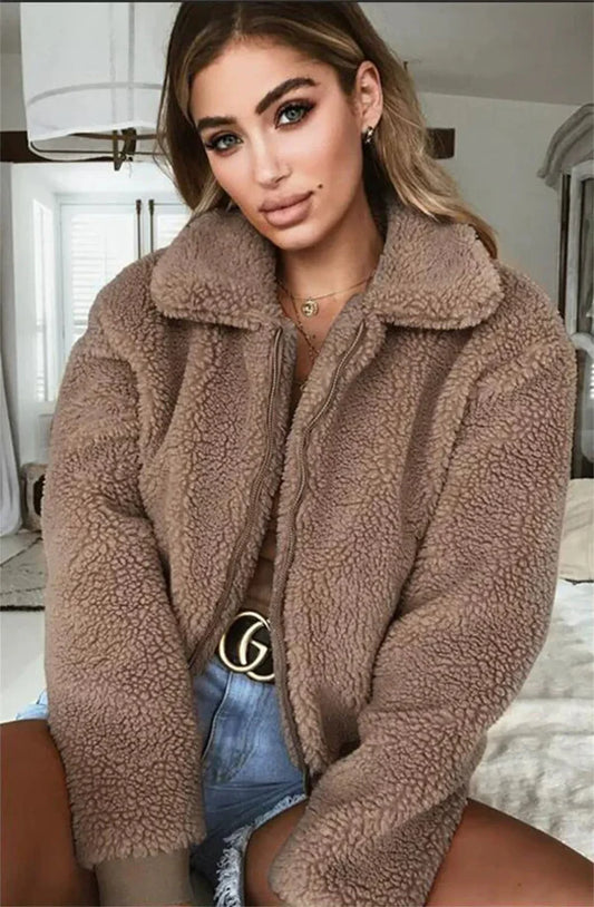 Fleece Relaxed Fit Zip Front Cropped Jacket 
