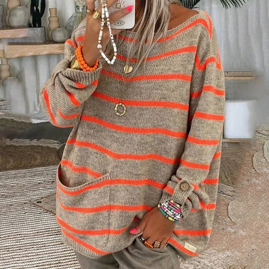 Knitted Striped Oversized Long Sleeve Pullover 