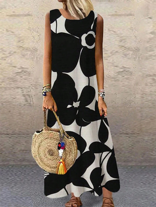 Floral Print Relaxed Fit Sleeveless Dress 