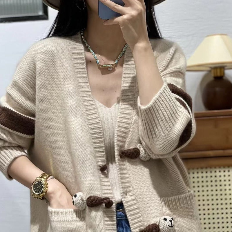 Oversized Wool Knit V-Neck Cardigan 