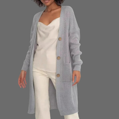 Women’s Long Cardigan – Soft Knit – Relaxed Fit – Button Front – With Pockets