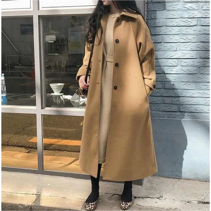 Women’s Trench Coat – Wool Blend – Relaxed Fit – Double-Breasted – Full Length