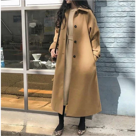 Wool Blend Relaxed Fit Trench Coat 