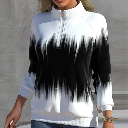 Gradient Pattern Relaxed Fit Half-Zip Sweatshirt 