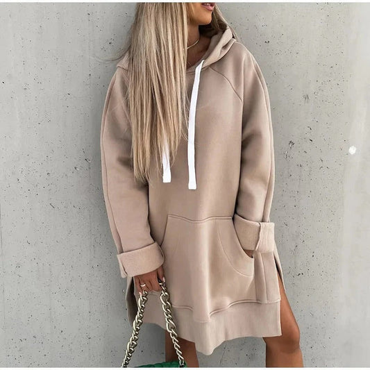 Oversized Cotton Blend Hoodie Midi Dress 