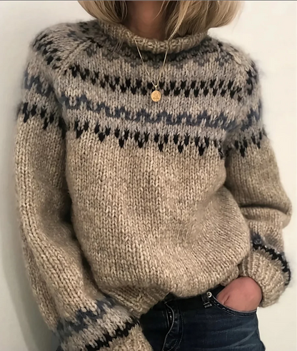 Women’s Turtleneck Sweater – Chunky Wool – Relaxed Fit – Nordic Knit Design