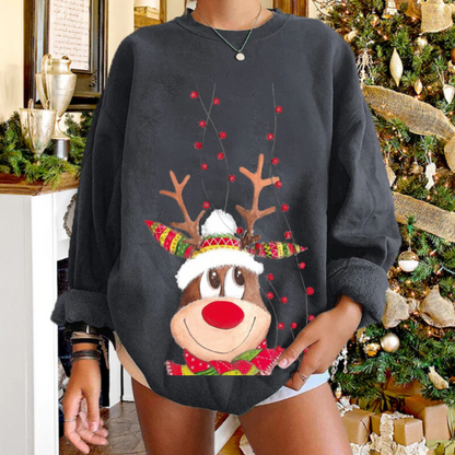 Women’s Pullover Sweater – Relaxed Fit – Soft Knit – Reindeer Graphic Design
