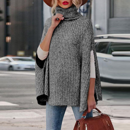 Wool Blend Loose Fit Sweater Cape 