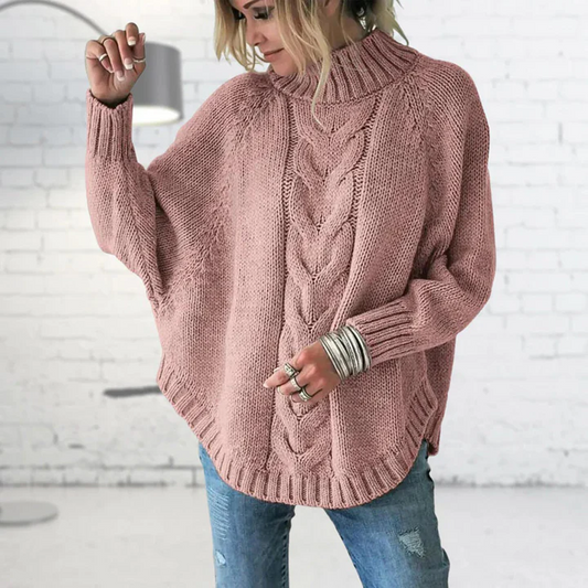 Wool Blend Oversized Cable Knit Pullover 