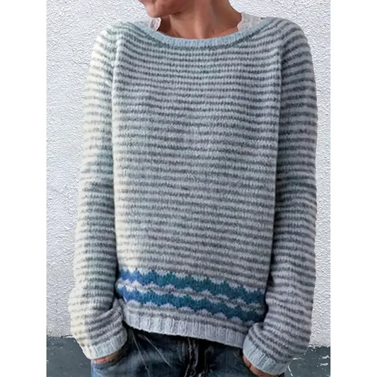 Wool Knit Relaxed Fit Striped Pullover Sweater 